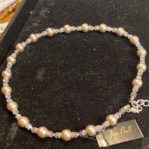 Jim Ball Taupe Pearl and Crystal Necklace